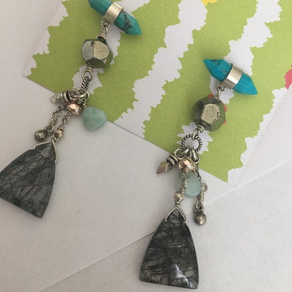 Chan Luu sliced quartz tourquoise earrings - Picture 1 of 12